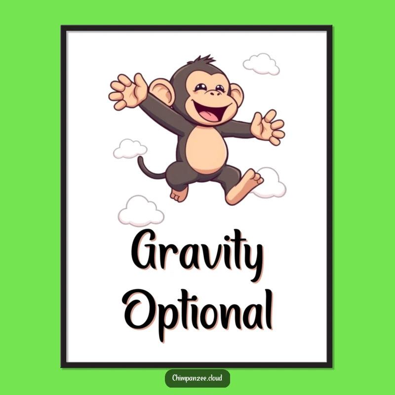 Funny Bouncing Chimp Cloud Poster: Hilarious Wall Art for a Joyful Monkey Vibe