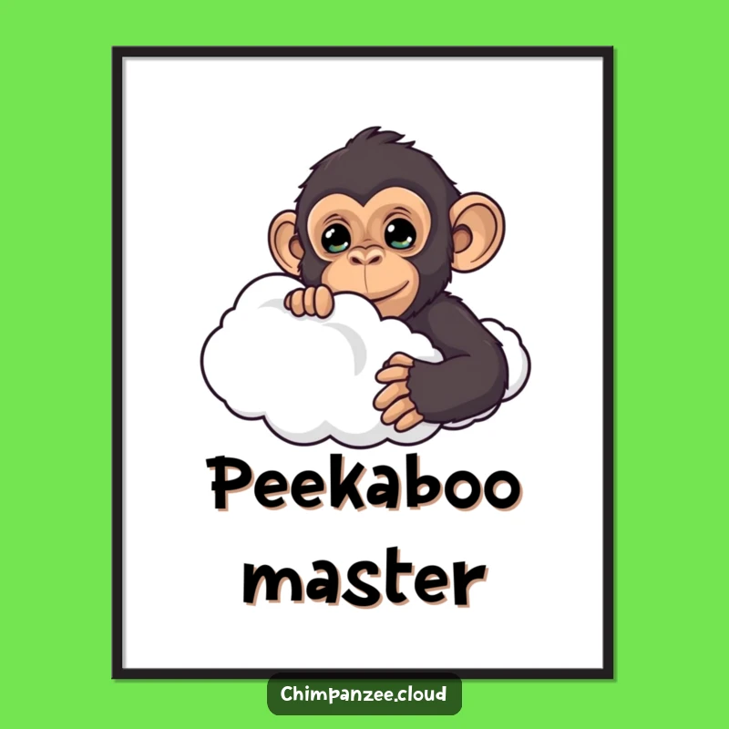 Funny Curious Chimp Cloud Poster: Whimsical Peek-a-Boo Art