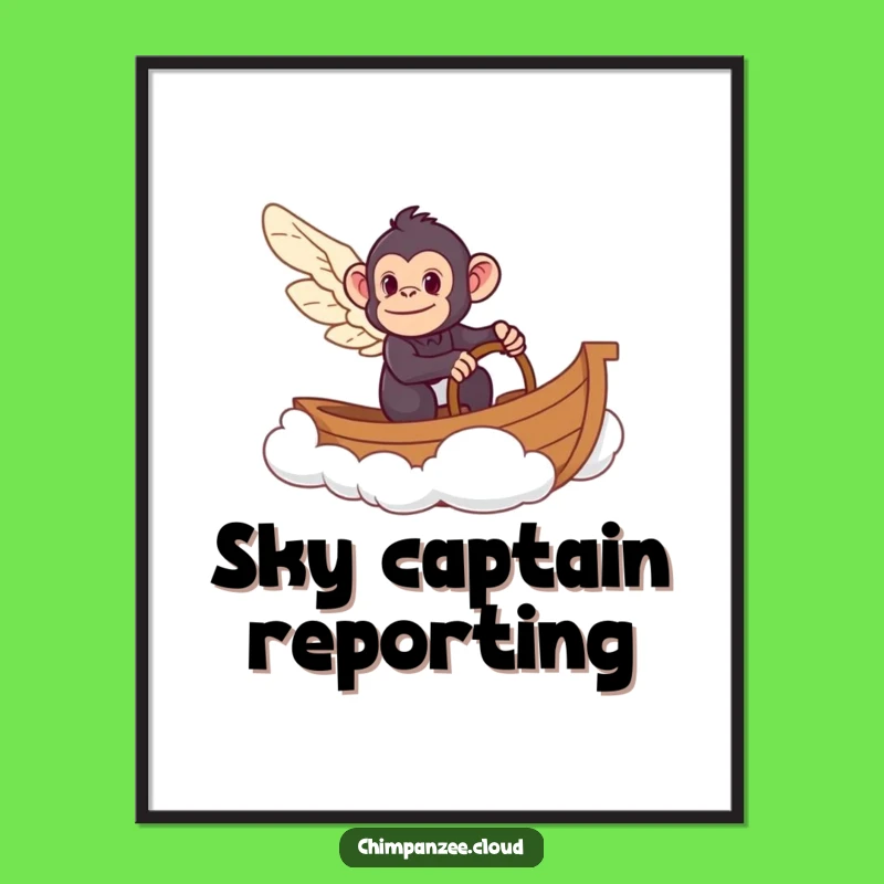 Funny Chimpanzee Cloud Boat Poster: Whimsical Wall Art Gift