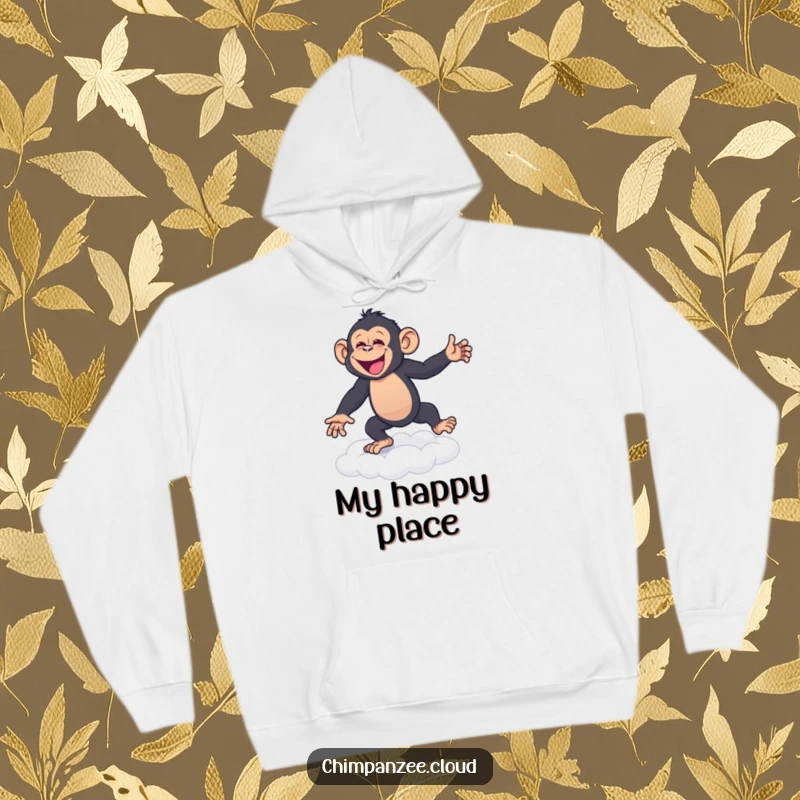 Funny Hoodie: A delighted chimpanzee having a blast dancing on a cloud, expressing utter joy and a carefree attitude.