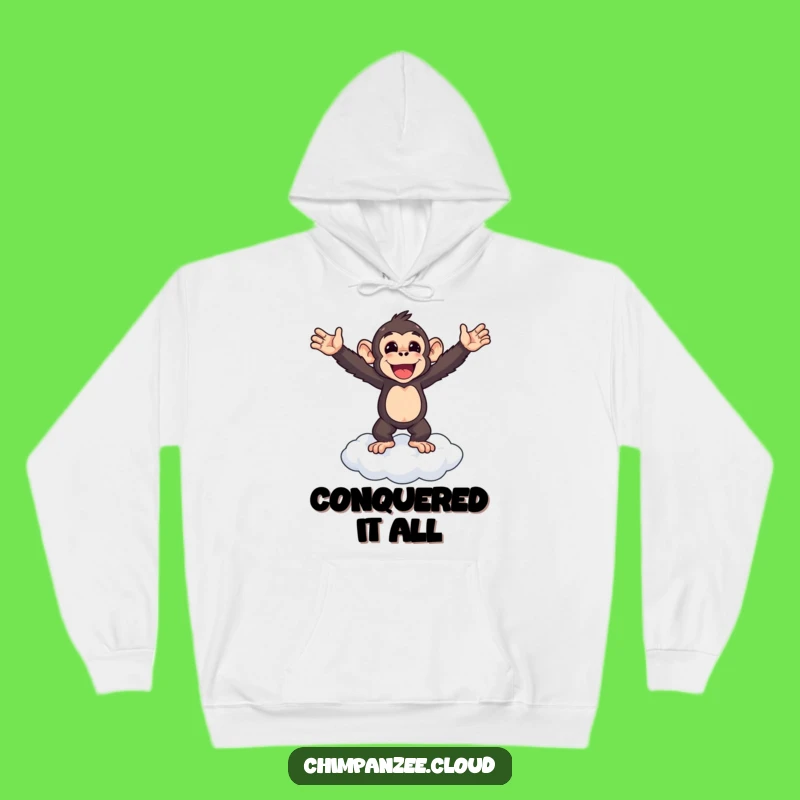 Funny Chimp Victory Hoodie: Cozy Monkey's Triumphant Cloud Comfort