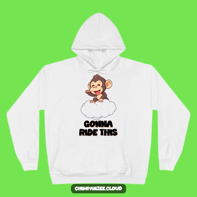 Funny Chimp Cloud Ride Hoodie: Cozy Chimpanzee's Hilarious Sky Mishap