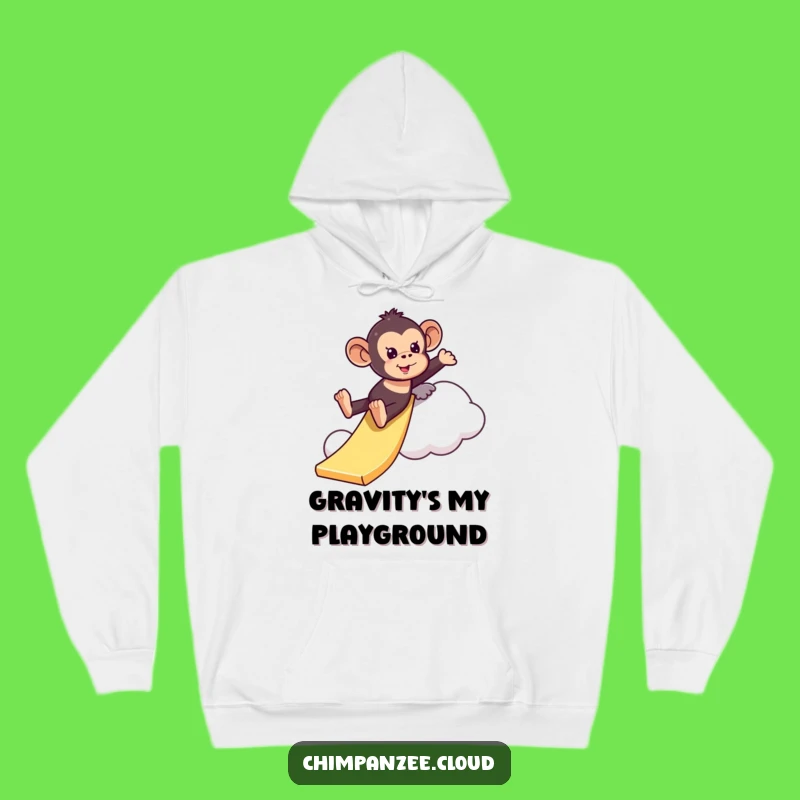 Funny Playful Chimpanzee Cloud Slide Hoodie: Cozy Fun & Adventure Gift