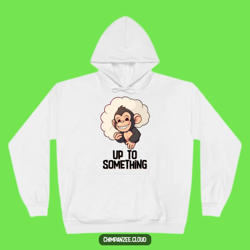 Funny Sneaky Chimp Hoodie: Mischievous Chimpanzee Peeking Cloud, Cozy Fun