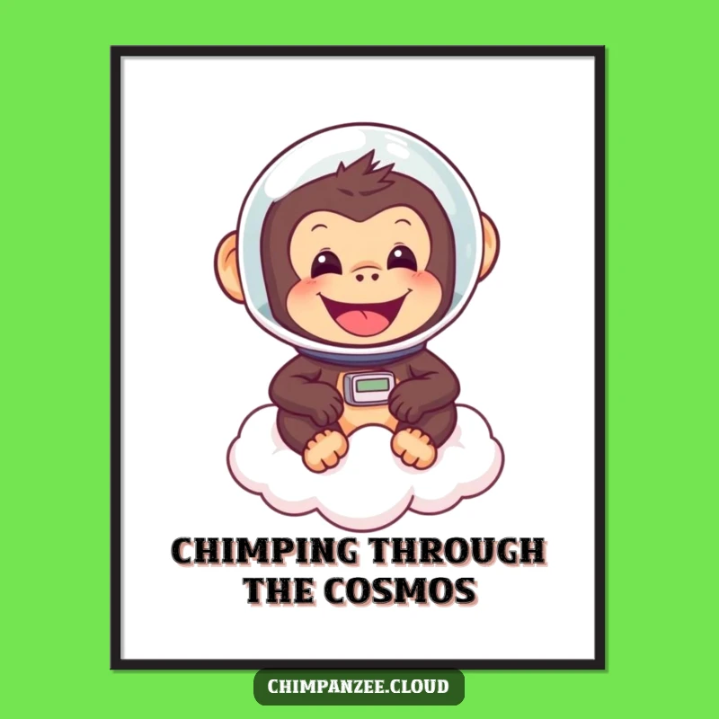 Free Printable Funny Chimp Astronaut Art - Whimsical Cloud Floating Downloadable Wall Decor