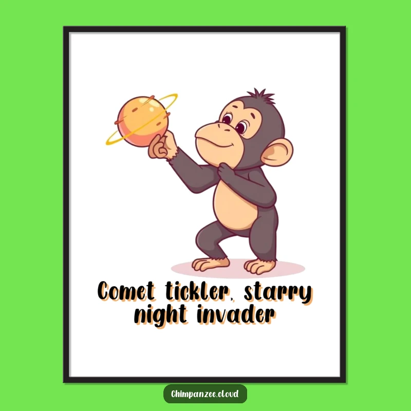 Funny Free Printable Wall Art: Chimp Tickles Comet - Quirky Downloadable Space Decor