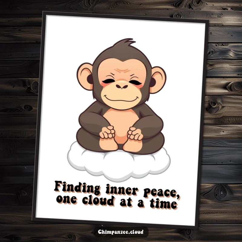 Funny Free Printable Wall Art: Serene chimpanzee meditates peacefully on a fluffy cloud, adding zen to decor.