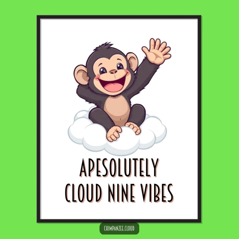 Free Printable Wall Art: Cheerful Waving Chimp Cloud Decor Downloadable