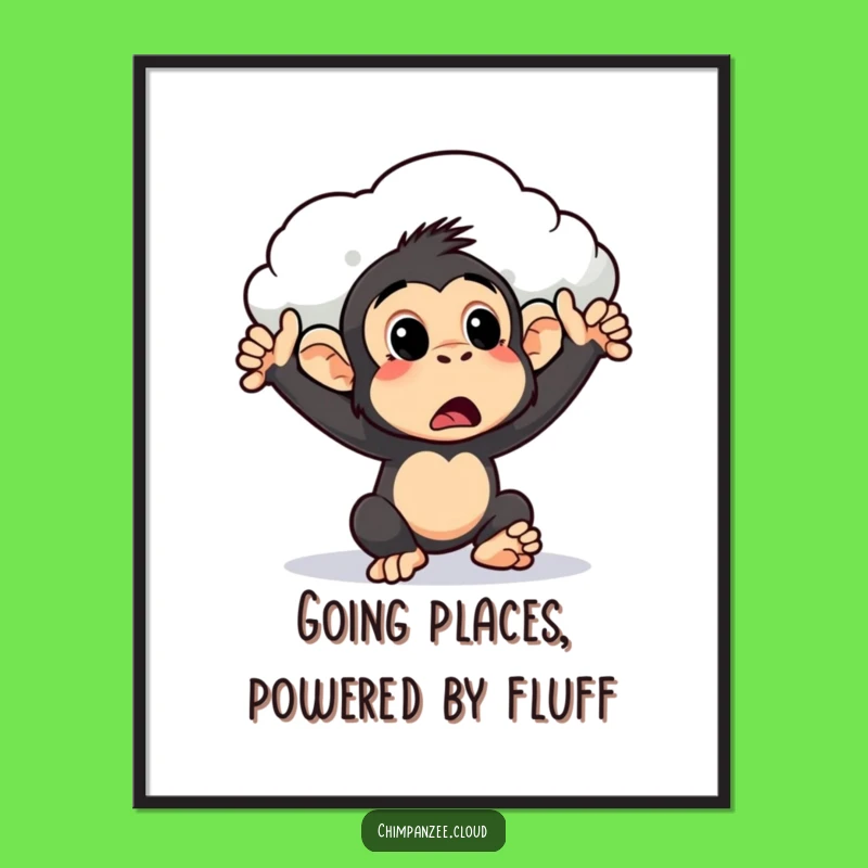 Free Printable Wall Art: Surprised Chimpanzee Cloud Push, Humorous Downloadable Decor!