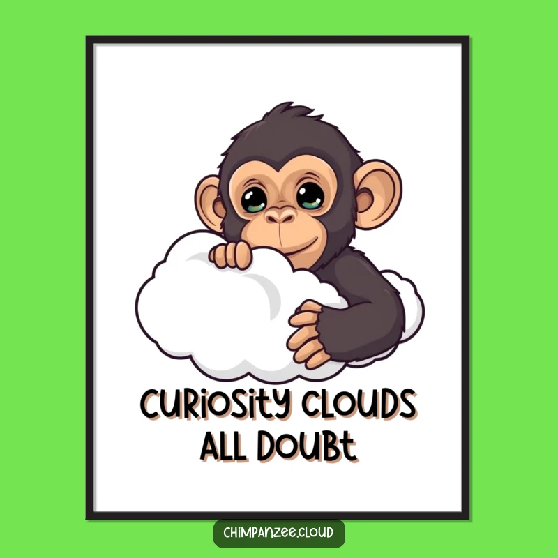 Funny Free Printable Wall Art: Curious Chimp Behind Cloud, Downloadable Humorous Decor