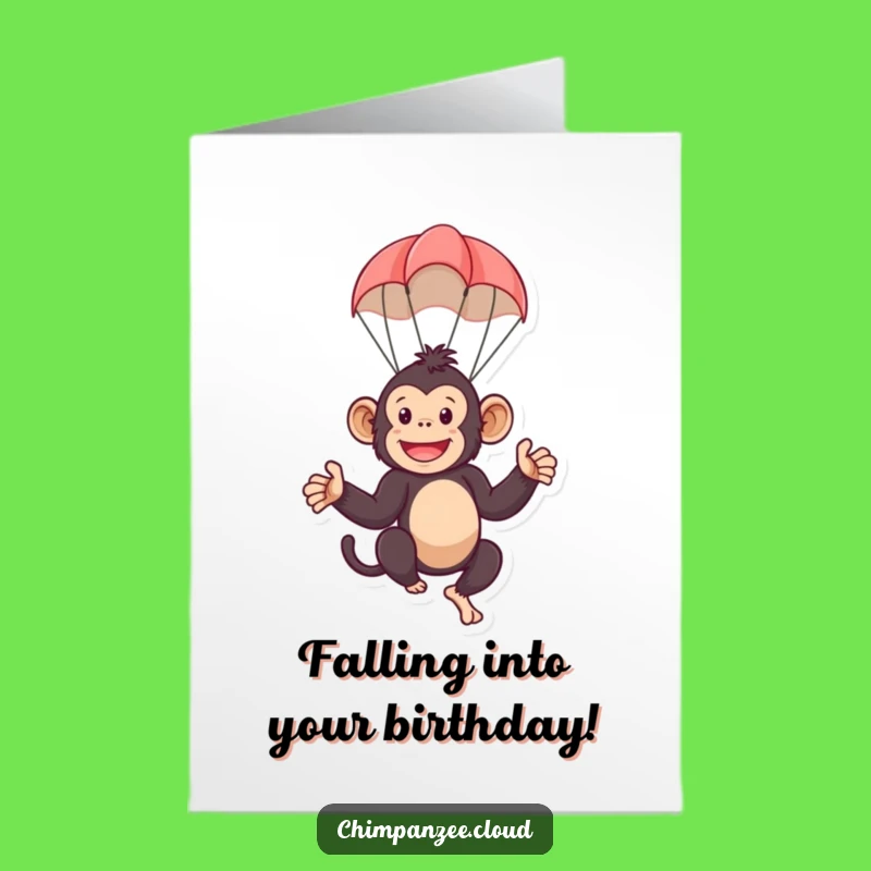 Free Printable Chimp Birthday Card: Funny Parachute Monkey Downloadable Gift for Laughs