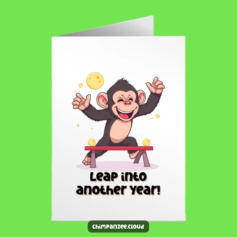 Free Printable Birthday Card: Chimp Leapfrogging Moons - Funny Downloadable Gift