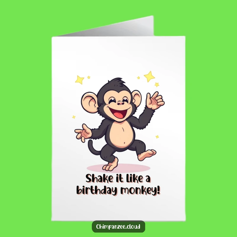 Free Printable Birthday Card: Dancing Chimpanzee Star Dust Funny Downloadable Gift