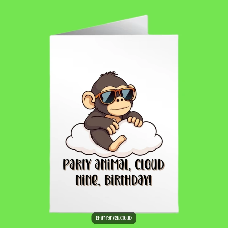 Free Printable Birthday Card: Funny Chimp on Cloud, Sunglasses Vibe, Downloadable Fun Gift