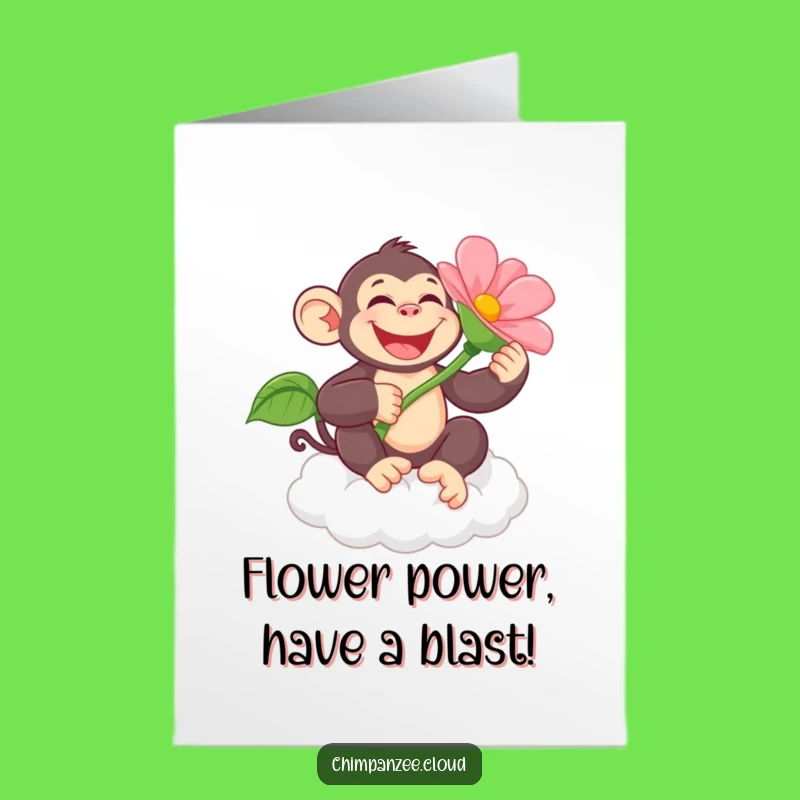 Free Printable Birthday Card: Funny Chimpanzee Flower Cloud Deck - Hilarious Downloadable Gift