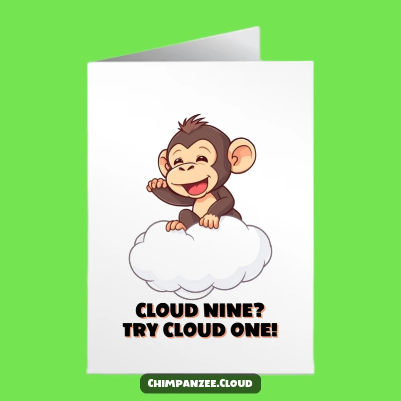 Free Printable Funny Chimpanzee Birthday Card: Mischievous Cloud Rider Downloadable Greeting