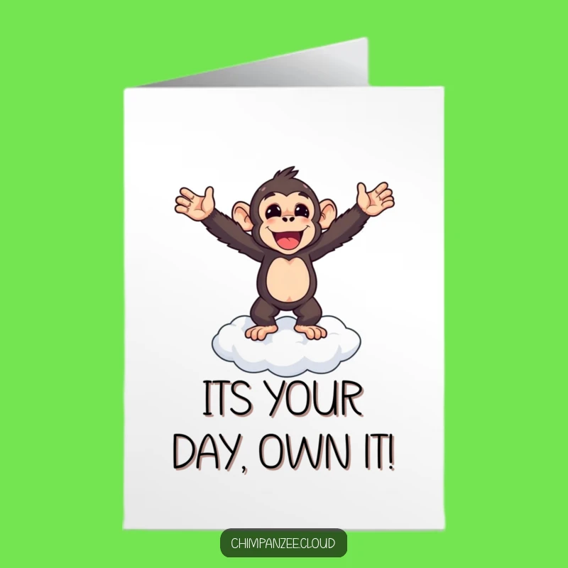 Free Printable Triumphant Chimpanzee Birthday Card: Cloud Top Victory Downloadable