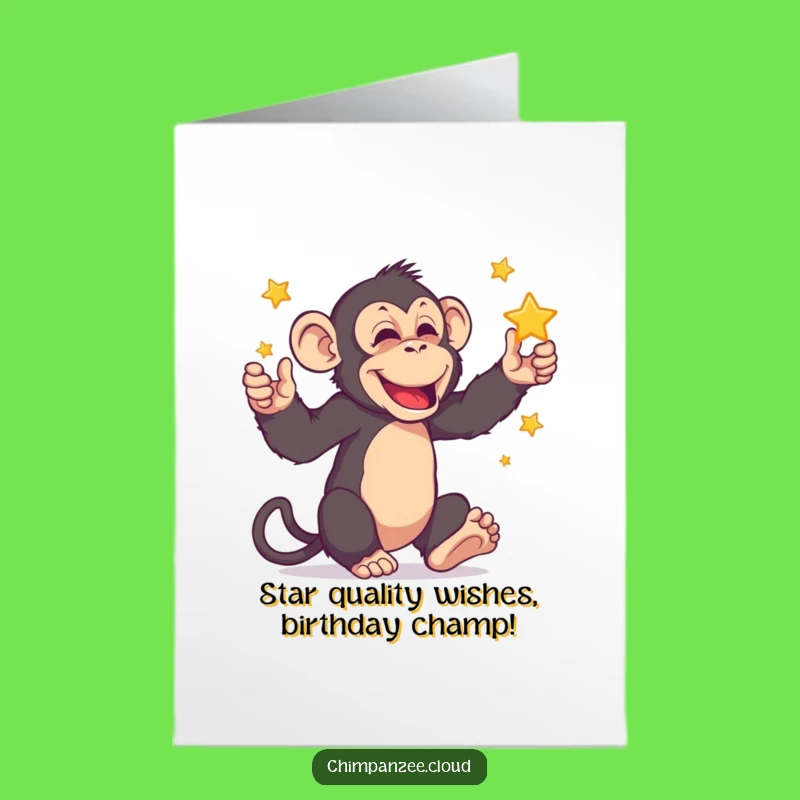 Free Printable Birthday Card: Juggling Chimpanzee Stars Downloadable Gift
