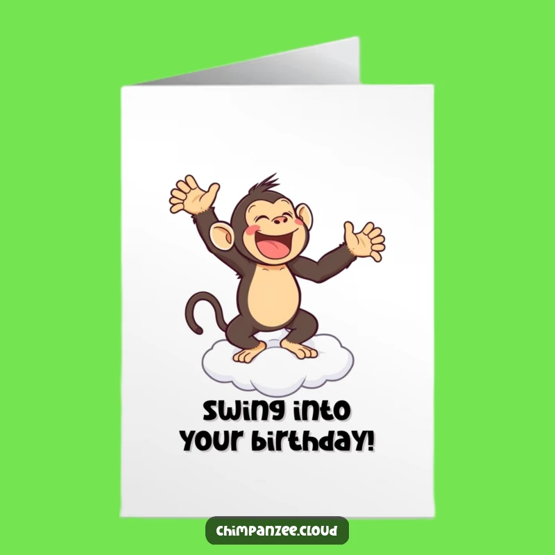 Free Printable Monkey Dance Birthday Card: Funny Chimp Cloud Greeting Downloadable