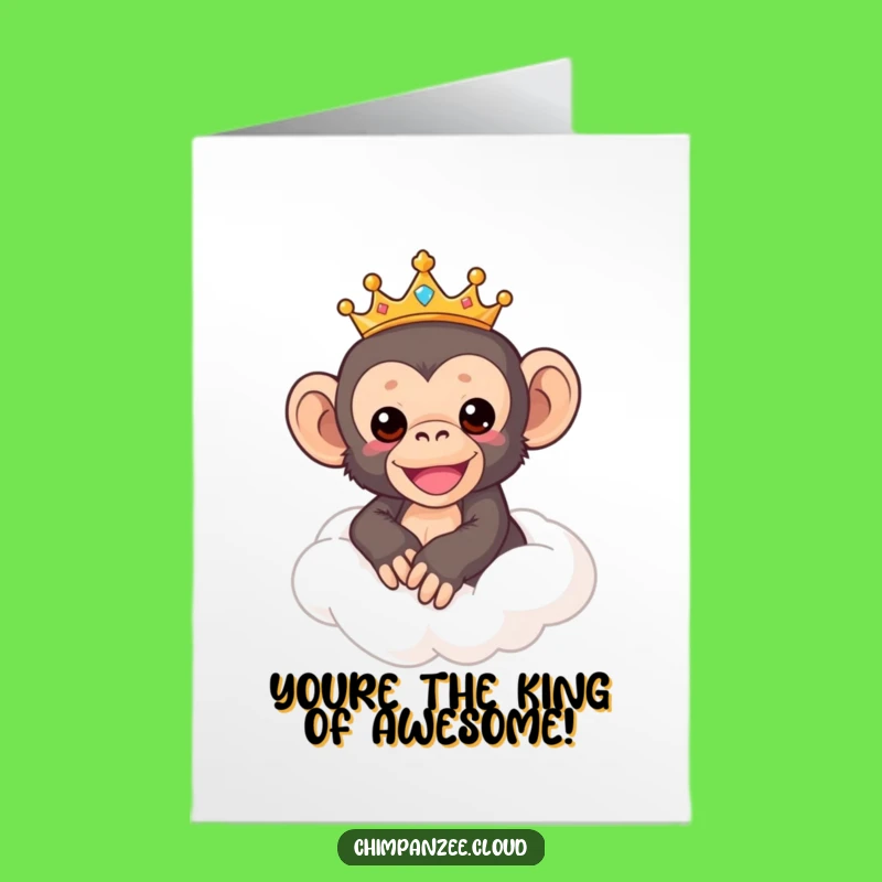 Free Printable Congrats Card: Crowned Chimp on Cloud - Funny Downloadable Gift