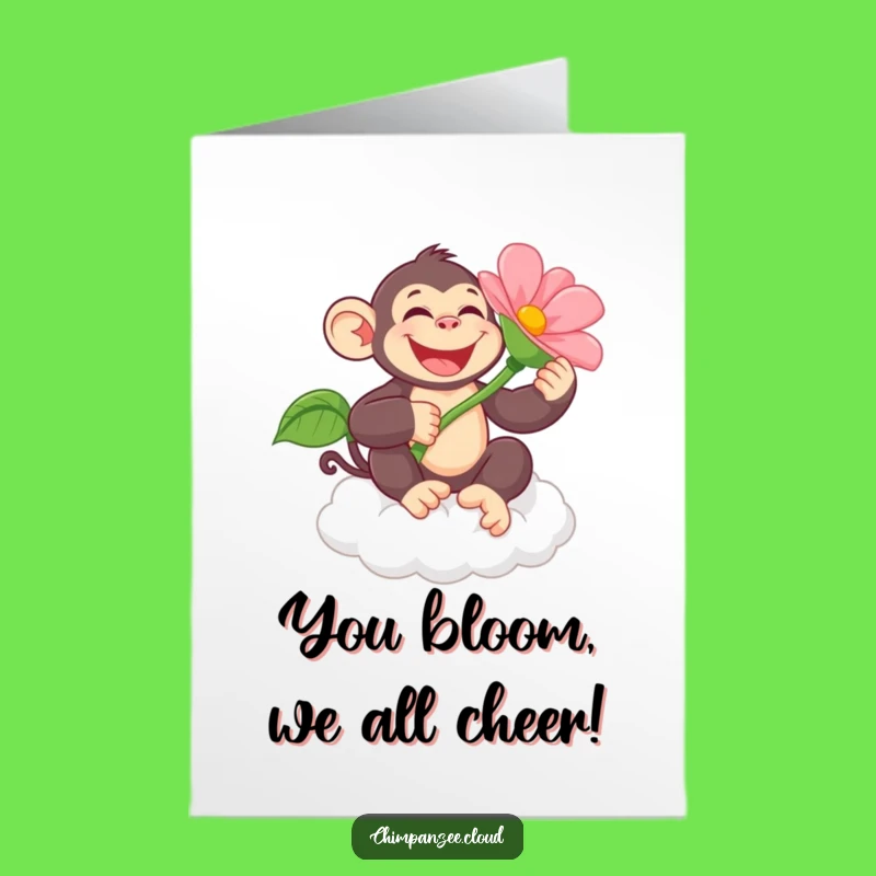 Free Printable Congrats Card: Funny Chimpanzee Flower Cloud - Cheerful Downloadable Greeting Gift