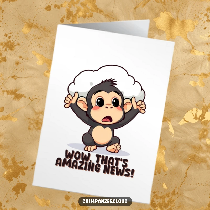 Funny Free Printable Congratulations Card: A chimpanzee's eyes are wide with surprise as a cloud pushes it forward gently.