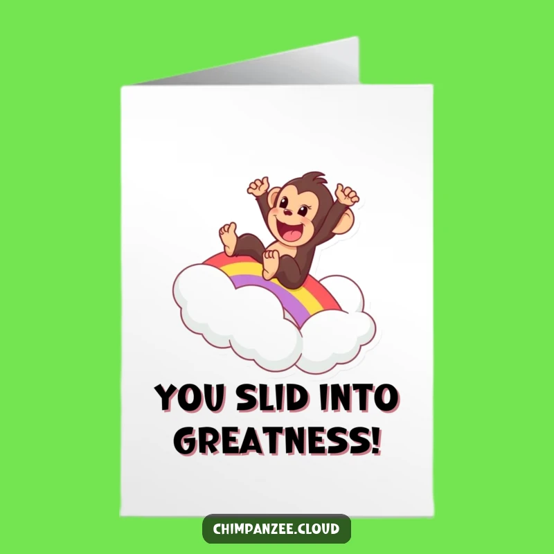 Free Printable Congrats Card: Chimp Rainbow Slide Downloadable Gift