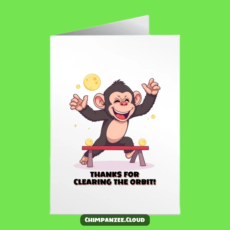 Free Printable Thank You Card: Chimp Leapfrogs Moons - Funny Downloadable Gift