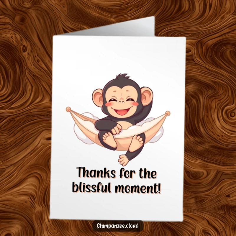 Funny Free Printable Thank You Card: Content chimpanzee relaxing on a cloud hammock, a peaceful thank you.