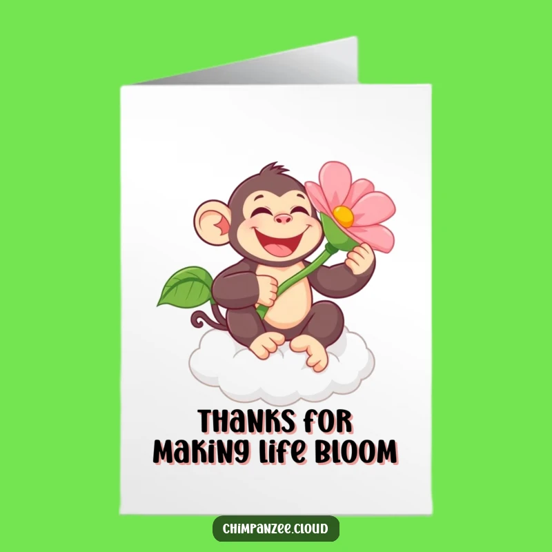 Free Printable Thank You Card: Humorous Chimpanzee Flower Cloud - Grateful Downloadable Gift Card