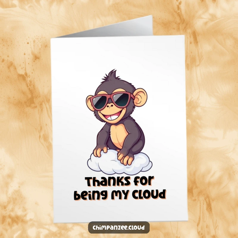 Funny Free Printable Thank You Card: A chimp in sunglasses relaxes on a cloud, sending thanks with cool style.
