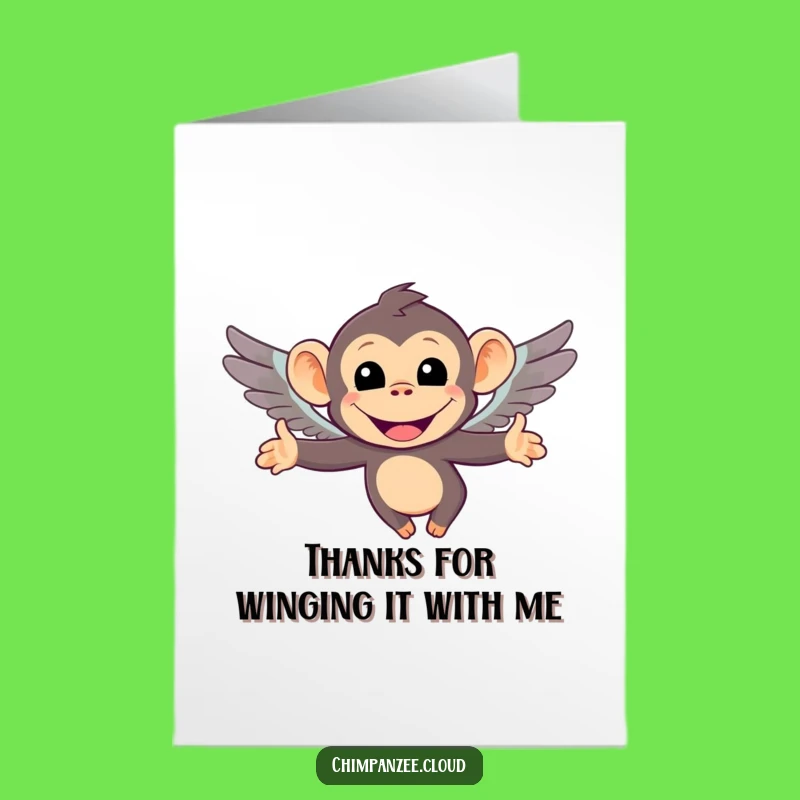 Free Printable Chimp Thank You Card: Funny Flying Monkey Downloadable Expressing Gratitude