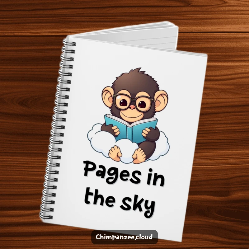 Funny Chimp Journal Notebook: A fluffy chimpanzee with glasses reads a book on a cloud, inspiring creative thoughts.
