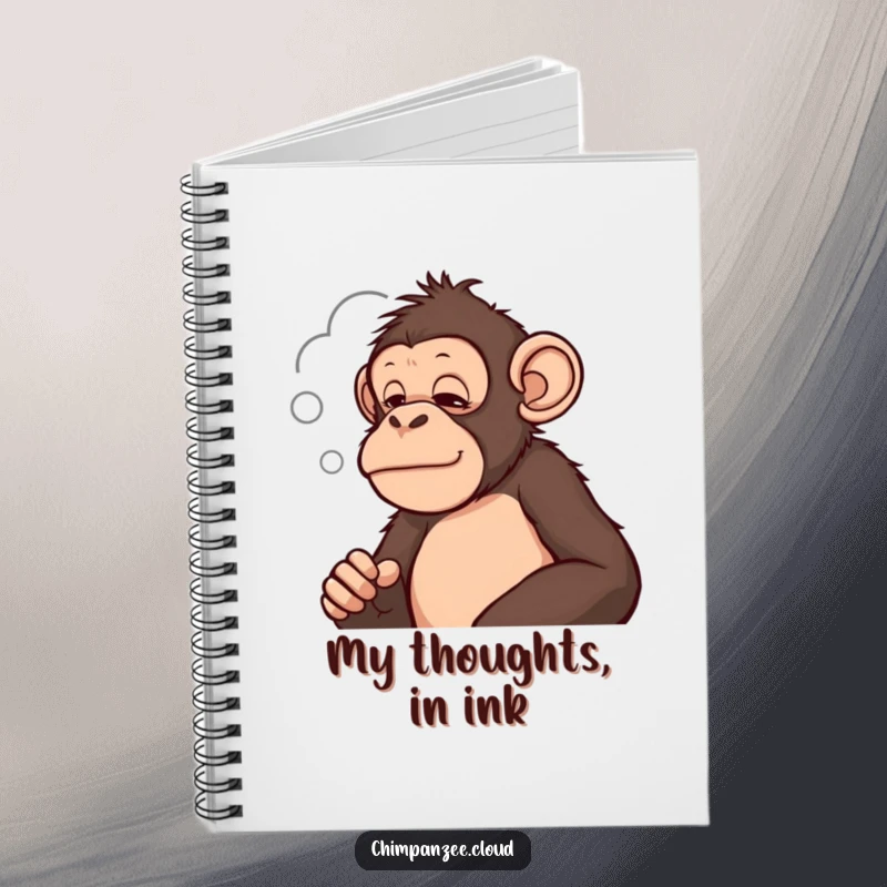 Funny chimpanzee contemplating a cloud shape, a humorous notebook cover for jotting down profound thoughts.