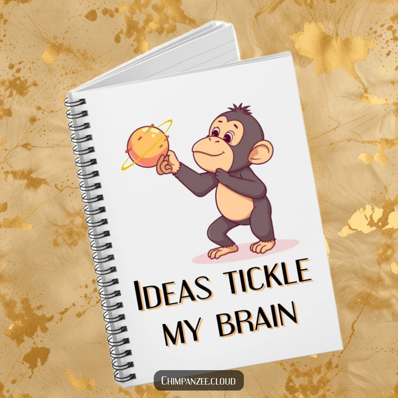 Funny chimpanzee notebook, tickling a comet, space-themed journal, humorous writing accessory.