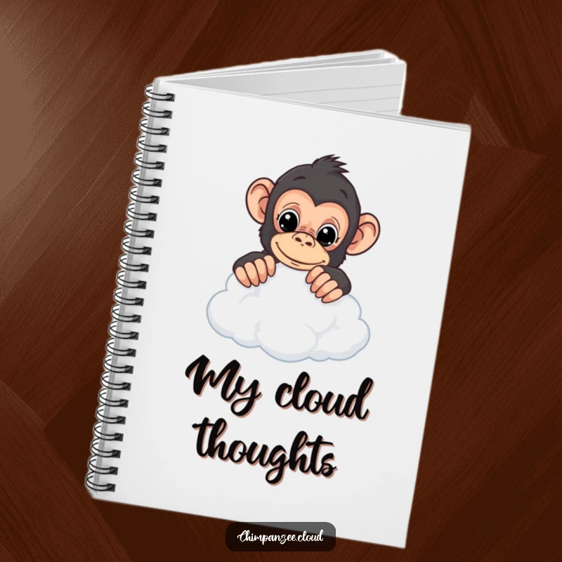 Funny chimpanzee notebook featuring a curious chimp peering over a cloud, perfect for writing down ideas and notes.