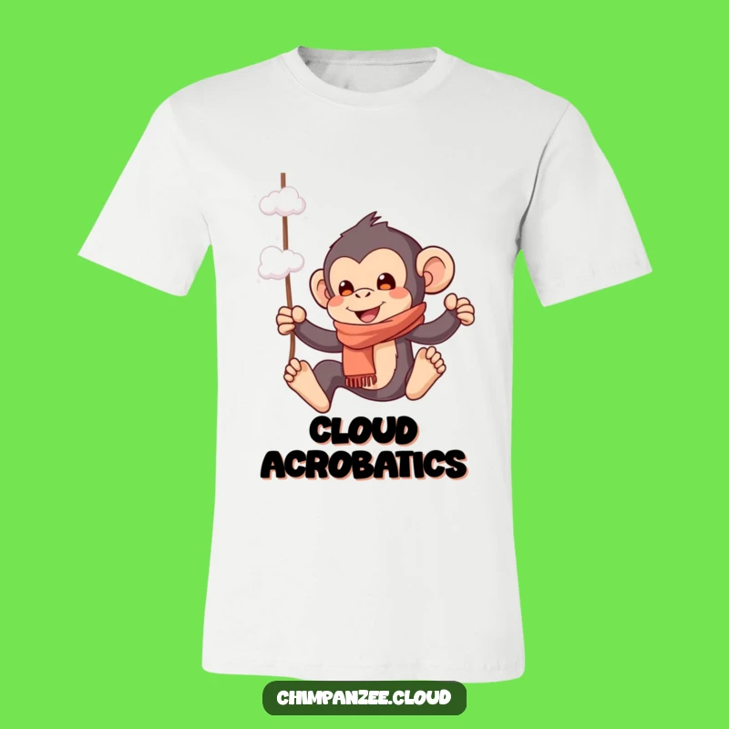 Funny Playful Chimp T-Shirt: Chimpanzee Swinging Cloud, Whimsical Adventure Tee