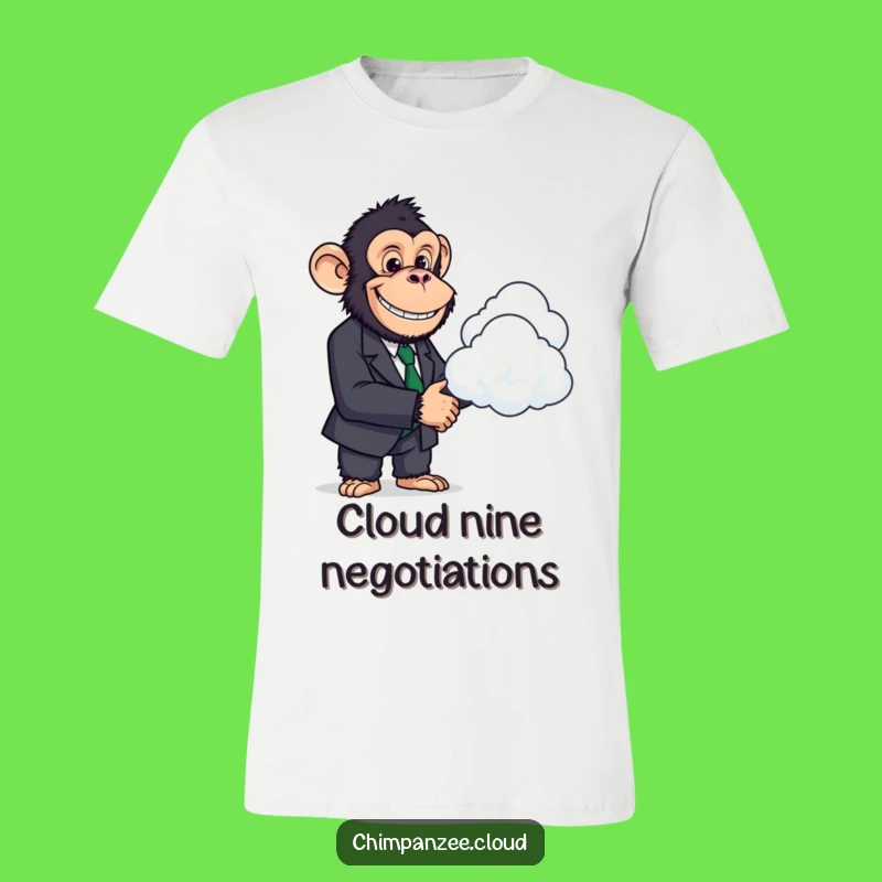 Funny Chimp Suit T-Shirt: Business Chimp Shakes Hands with Cloud, Hilarious Gift