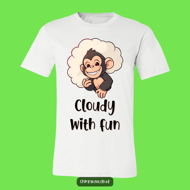 Funny Sneaky Chimp T-Shirt: Mischievous Chimpanzee Peeking Cloud Tee