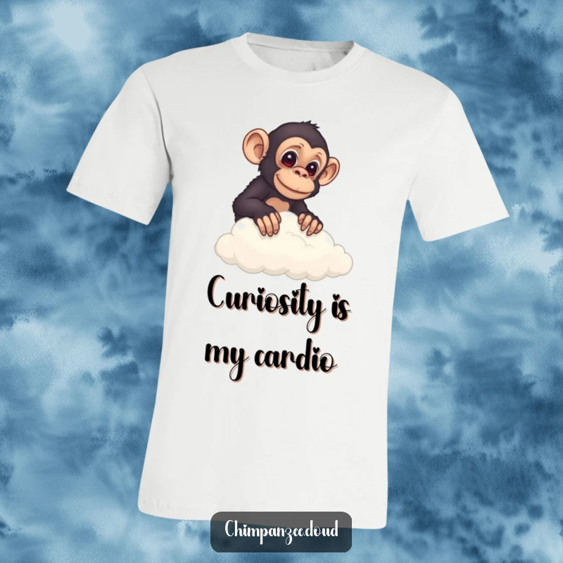 Funny chimp cautiously peeking over the edge of a soft cloud, showcasing curiosity and a sense of wonder.