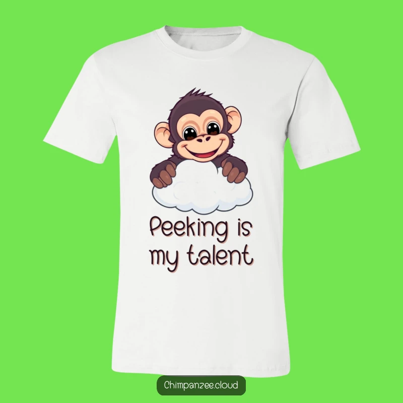Funny Cheeky Chimp Cloud Peeking T-Shirt - Grinning Fun Tee