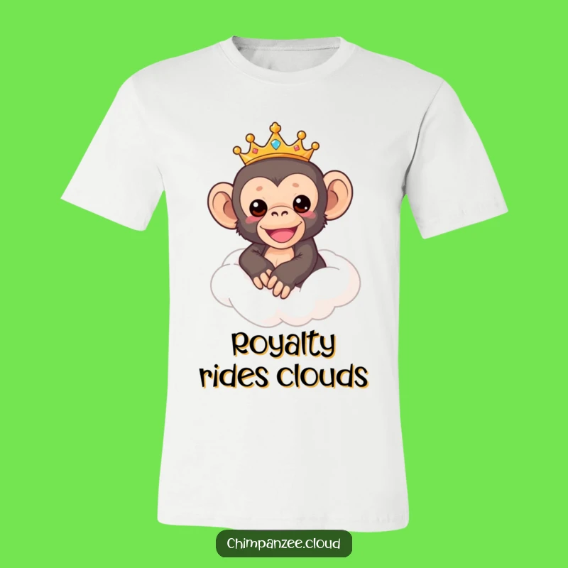Funny Chimp King T-Shirt: Cute Crowned Chimpanzee on Cloud, Hilarious Gift!