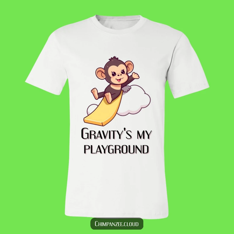 Funny Playful Chimpanzee Cloud Slide T-Shirt: Adventure Wear & Humorous Gift