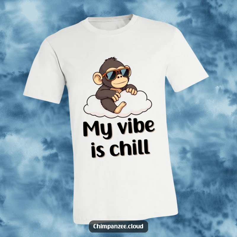 Funny chimpanzee with sunglasses lounging on a cloud graphic t-shirt, a humorous gift for chill people.