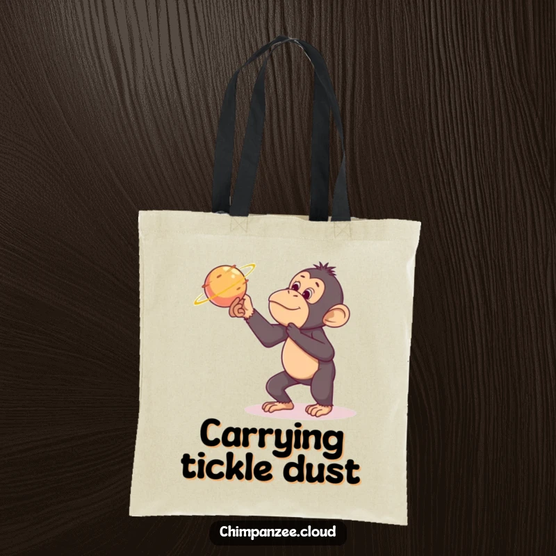 Funny chimpanzee tote bag, tickling a comet, whimsical space art, durable and humorous everyday carry.
