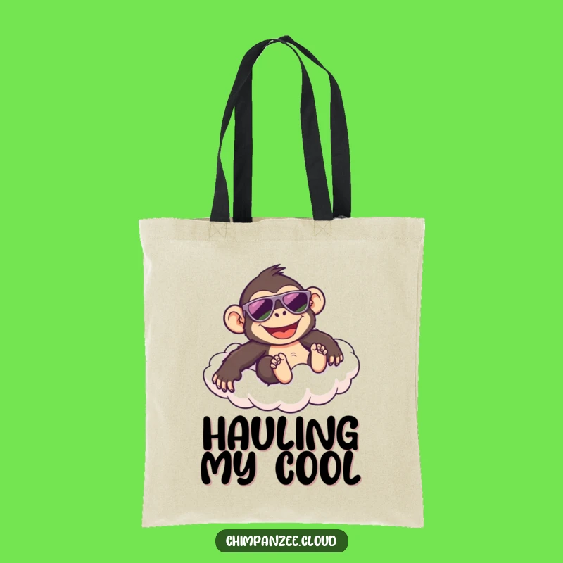 Funny Cool Chimp Tote Bag: Happy Chimpanzee Sliding Cloud, Stylish Carryall