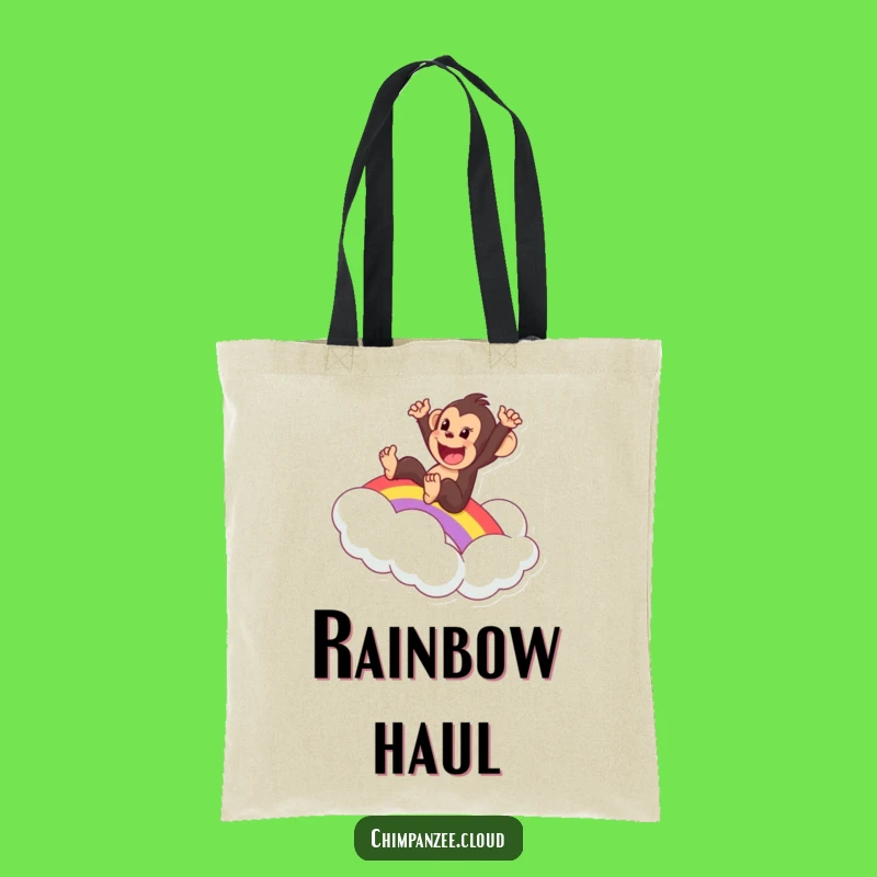 Funny Chimp Rainbow Tote Bag - Excited Character Design, Perfect Gift!